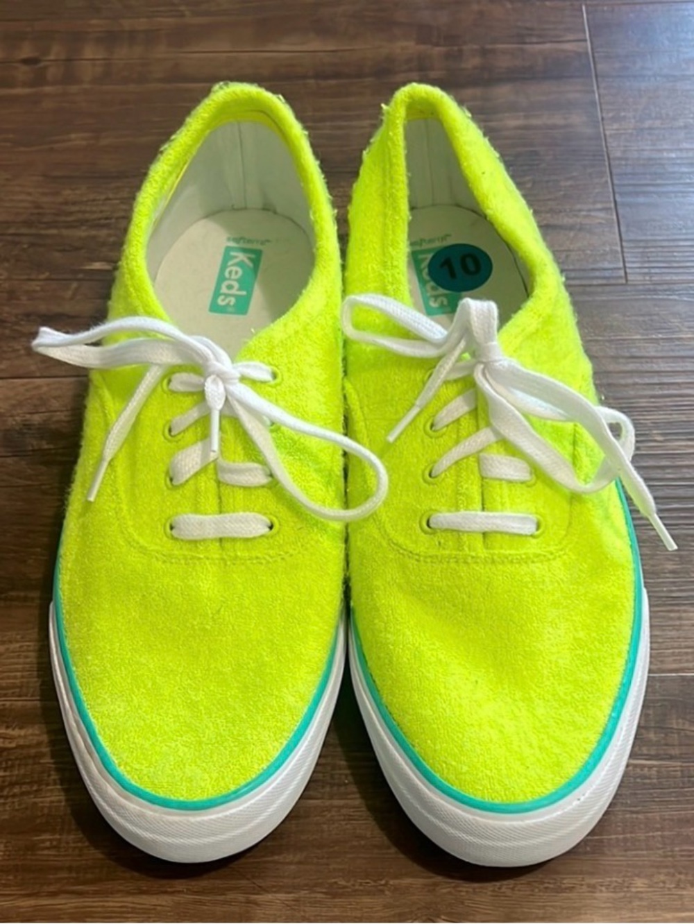 Keds Neon Yellow Suede Sneakers with Teal Trim
